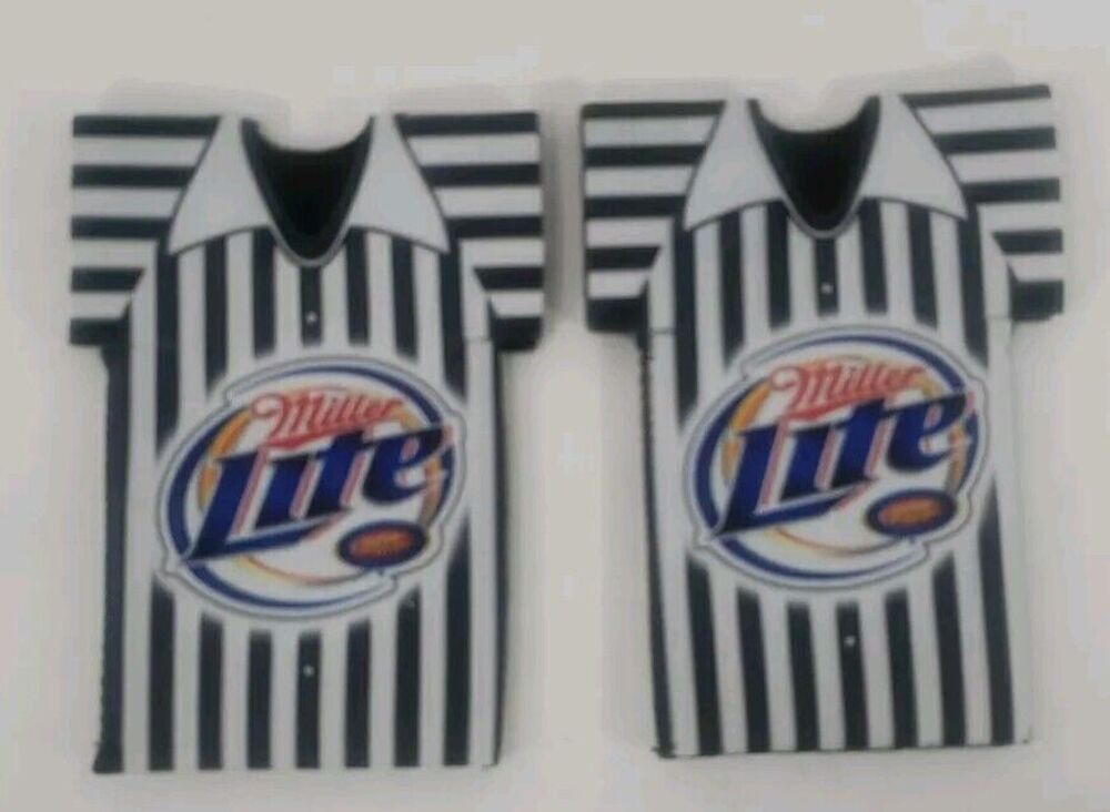 Miller Lite Referee Shirt Beer Bottle Sleeve Koozie NFL Black White Lot of Two